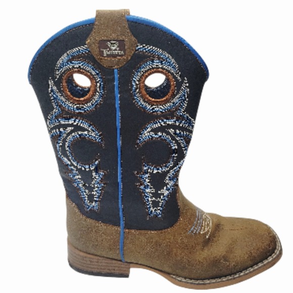Twister by M&F Western 87336 Kids Western Cowboy Boots Brown Blue Square Toe 3 - Picture 4 of 8
